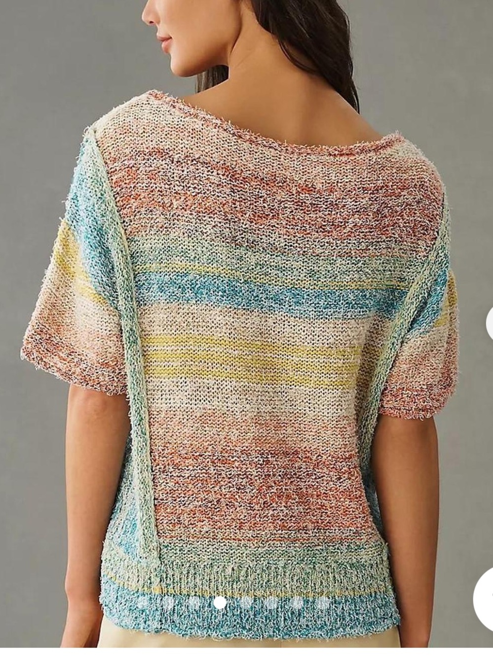 Anthropologie Pilcro Pastel Rainbow Striped Beach Sweater Tee Boxy Small Boho - Picture 4 of 10
